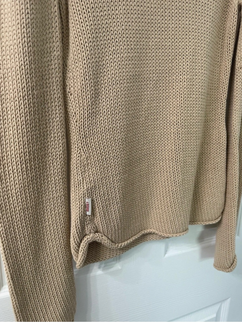 Guess Beige V-Neck Collared Knit Sweater for Women - Picture 7 of 10
